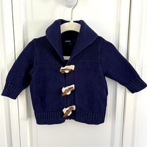 GAP Baby Gap 100% Cotton Toggle Closure Collared Navy Cardigan Size 3-6 months